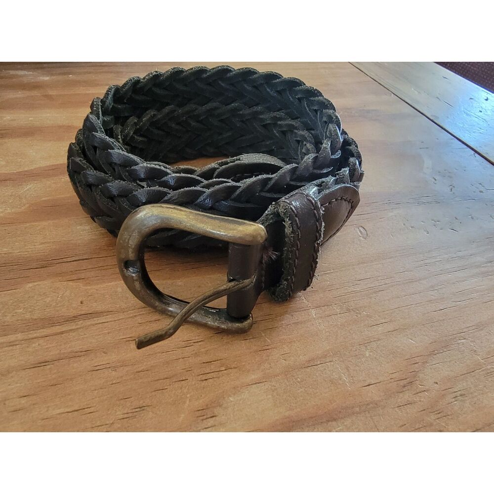 Genuine Leather Braided Belt Brown XSmall Small
